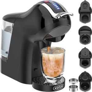 KOTLIE Espresso 5in1 Single Serve Coffee Maker, 19Bar Cappuccino & Latte Maker, Cold & Hot Brewing Coffee Machine for Kcup/NESpresso Original/Dolce Gusto/Ground Coffee/44mm ESE(Black)