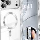 GVIEWIN for iPhone 17 Pro Case Compatible with MagSafe, Upgraded [Full Camera Protection][Cute Wave Frame][Military Grade Protection] Electroplated Hard Phone Cover for Women Girl, Clear/Sliver
