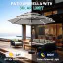 AreShark 9ft 3 Tiers Patio Umbrella with Solar Lights, Outdoor Umbrella w/ 32 LED Lights&8 Sturdy Ribs, Table Umbrella for Deck, Backyard, Pool (Light Gray)