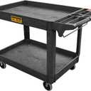 Utility Service Cart, 2-Shelf 500LBS Heavy Duty Plastic Rolling Utility Cart with 360 Swivel Wheels, Lipped Shelves, Ergonomic Storage Handle for Warehouse/Garage/Cleaning/Manufacturing