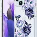 Compatible with iPhone 15 Plus Case Clear Cute for Women - Rugged Phone Cases Funda Protector Cover Skin (Blue Peony Roses Floral)
