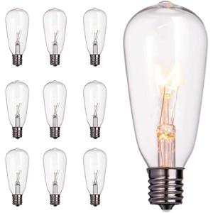10 Pack Edison Replacement Light Bulbs,7-Watt E17 Screw Base ST40 Replacement Clear Glass Light Bulbs for Outdoor String Lights, Warm White