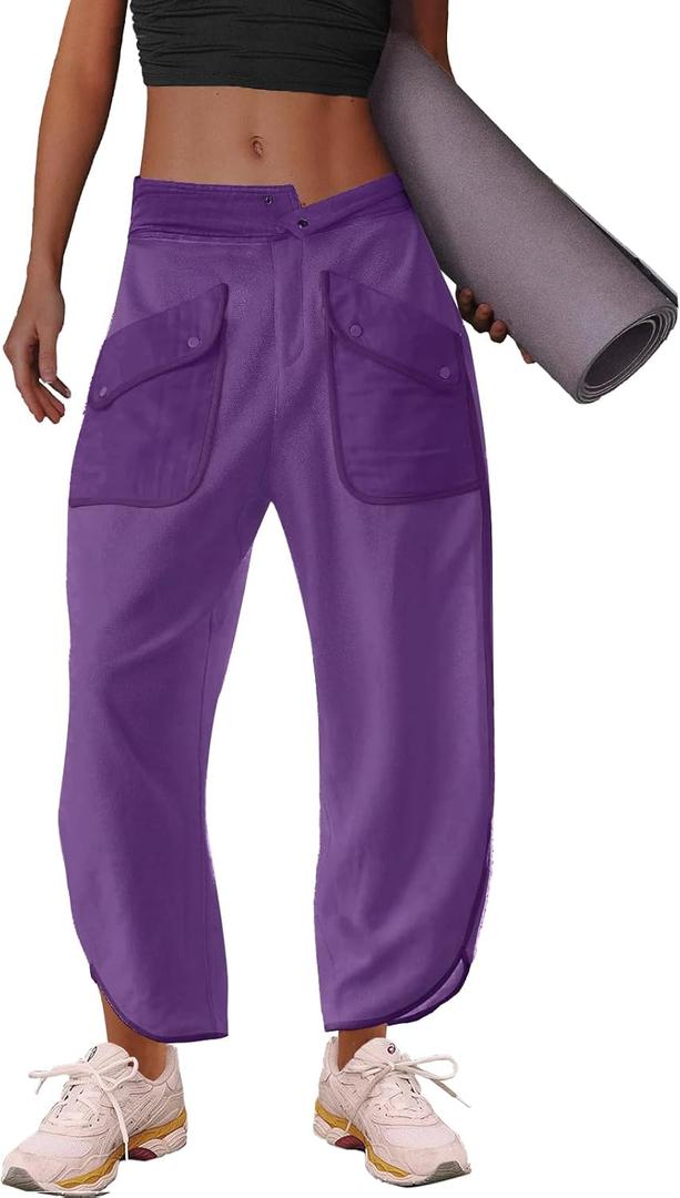 LAMISSCHE Oversized Barrel Lounge Pants Women Wide Leg Sweatpants with Pockets Baggy Cropped Pants (Purple, XL)