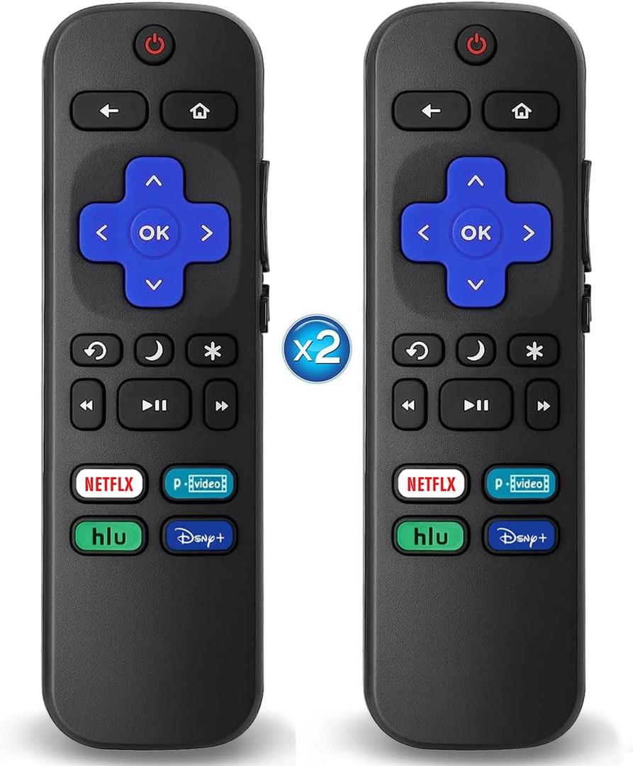 2Pcs Replacement Remote Control Compatible for Roku TV, Universal Remote Fit for Hisense/Onn/TCL/Sharp/Element/Philips/Hitachi/JVC/RCA/Insignia/Sanyo/LG RokuSeries Smart TVs (Not for RokuStick & Box)