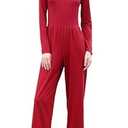 RONGTAI Womens Jumpsuit High Waist Dressy Casual Loose Overalls One Piece Long Sleeve Wide Leg Pant Romper Red L