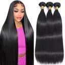 #1B Natural Black Bundles Human Hair Straight Bundles Human Hair 30 32 34 Inch SeeGovie Unprocessed Brazilian Virgin Hair Natural Color Straight Bundle Human Hair Extensions 150 Gram