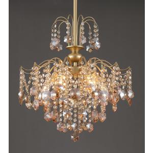 Q&S Modern Gold Crystal Chandelier Amber Crystal Pendant Light 6 Lights for Bedroom Dining Room Entryway Hallway Office Bathroom UL Listed