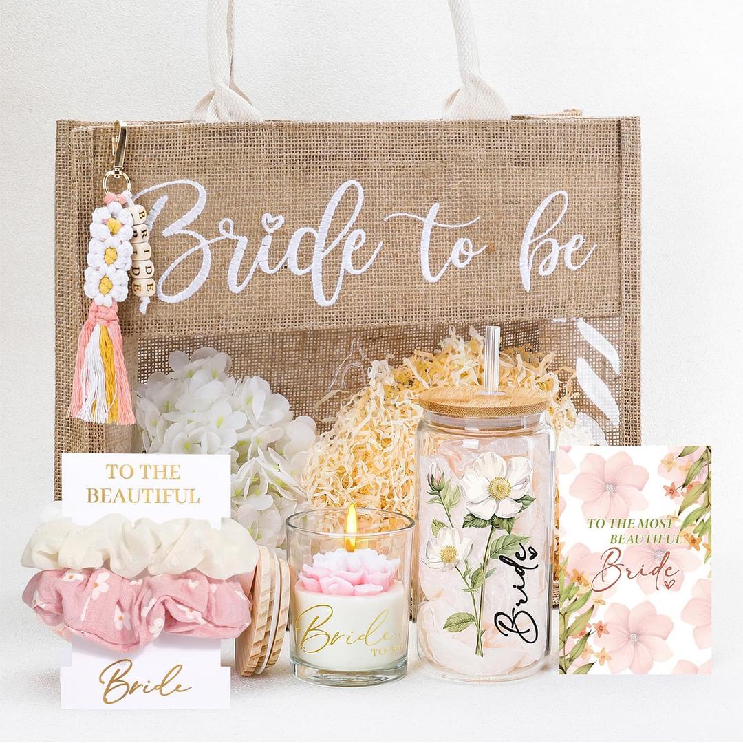 Bridal Shower Gifts for Bride to Be,Bachelorette Gifts Wedding Engagement Gift for Bride,Bridal Tote Bag Glass Cup Gift