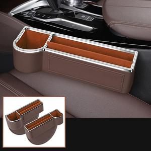 SANRILY 2 Pack Car Seat Gap Filler Organizer with Cup Holder Universal Fashion PU Leather Multifunctional Car Center Console Organizer with USB Hole Brown