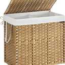 SONGMICS Laundry Hamper with Lid, 42.3 Gallon (160 L) Synthetic Rattan Clothes Laundry Basket with Lid and Handles, Foldable, Removable Liner, Goose Yellow ULCB216Y01