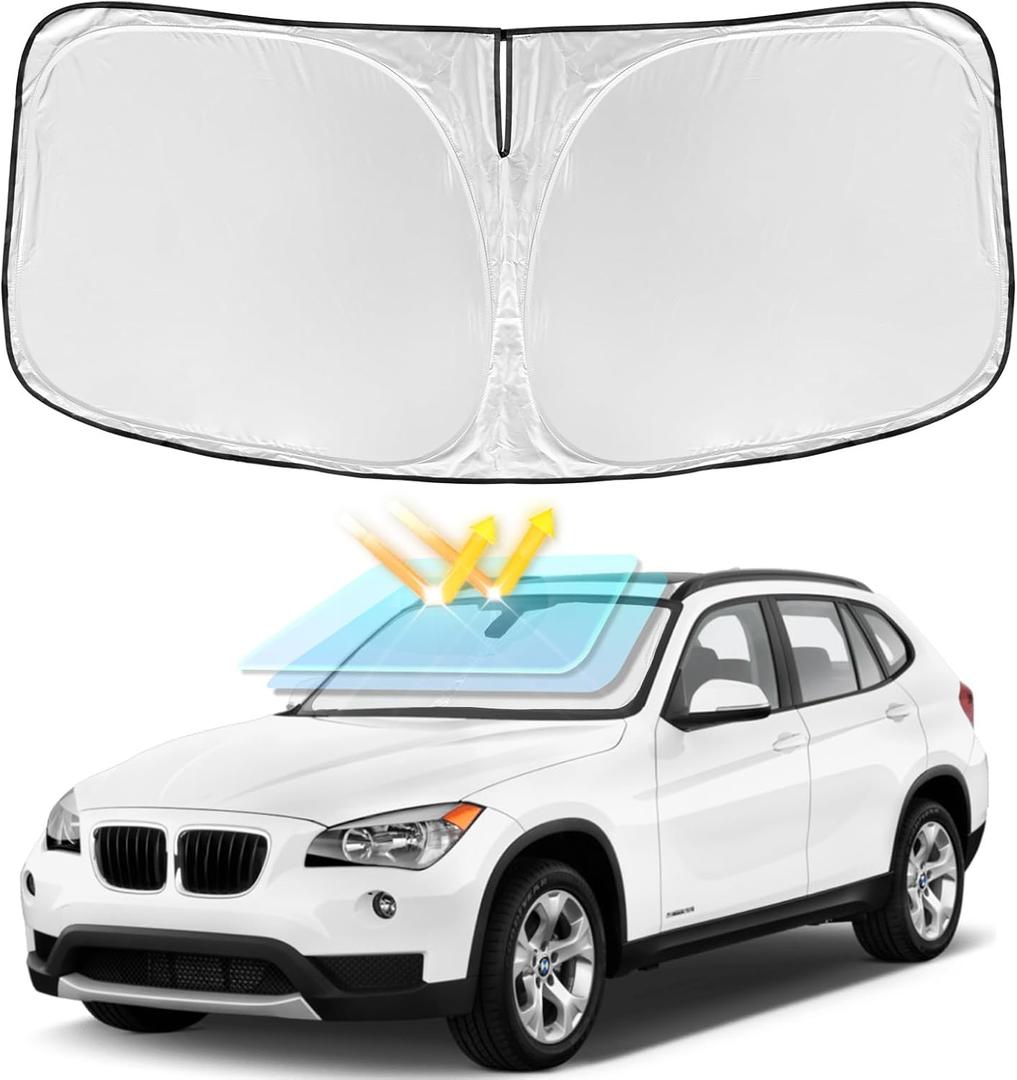 for BMW X1 E84 2011-2015 Windshield Sun Shade - 4 Layers Car Sunshades for Front Windows Shade Cover Custom Fit X1 E84 Sun Visor 240T Retractable Shade Blocks UV Rays Car Accessories