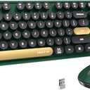 x UBOTIE Colorful Wireless Keyboard and Mouse, Full-Sized Office Keyboard with Typewriter Flexible Keys, 2.4GHz Dropout-Free Connection, Wrist Rest, Optical Mouse for PC Laptop(Black Green)