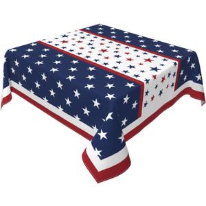 4th of July Patriotic Tablecloth Square 52x52 Inch American Memorial Day Red White Blue Star Stripe Independence Day Table Cloth Farmhouse Decor for Outdoor Indoor Party Kitchen Dinner Picnic