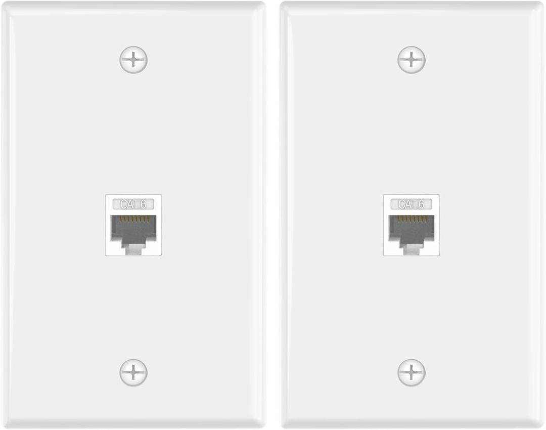 VCE Ethernet Wall Plate (UL Listed), 1-Port Cat6 Female to Female Wall Jack, Keystone Wall Plate with RJ45 Keystone Inline Coupler, White (2-Pack