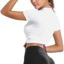 DREAM SLIM Short Sleeve Crop Tops for Women Tummy Cross Fitted Yoga Running Shirts Gym Workout Cropped Tank Tops (White, XS)