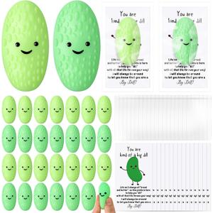 HyDren 50 Set Emotional Pickle Stress Ball Gifts Bulk Cute Pickle Squeeze Mini Stress Relief Ball Employee Appreciation Gifts Inspirational Cards for Students Back to School
