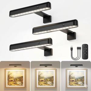 VOLISUN Picture Lights for Wall, Rechargeable Picture Light Battery Operated, 3 Color Temperatures Cordless Picture Light with Remote, Art Lighting for Paintings, Gallery, Portrait, 2 Pack (Black)