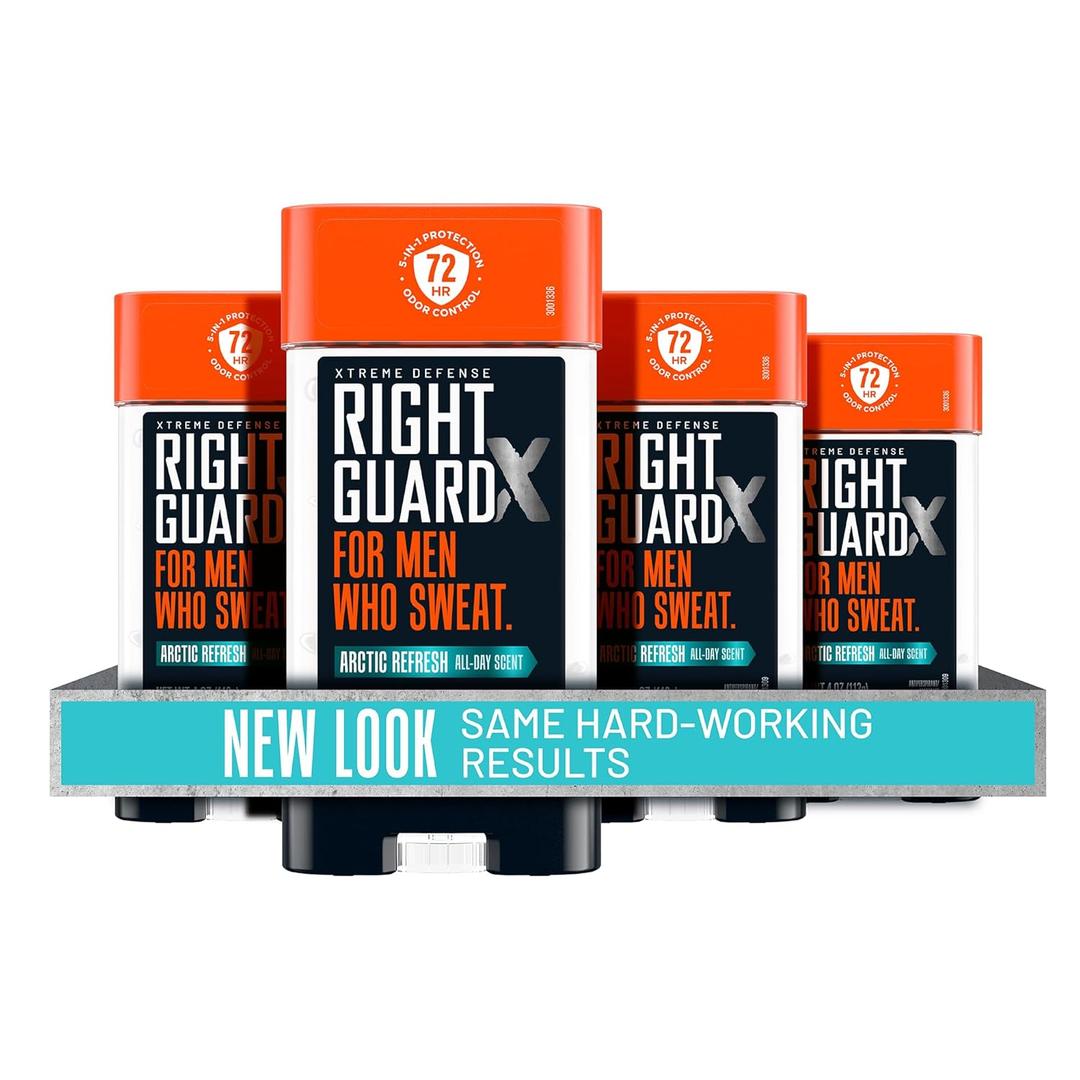 Right Guard Xtreme Defense Antiperspirant Deodorant Gel, Arctic Refresh Scent - 5-in-1 Deodorant Men Can Trust, 72-Hour Odor Control Invisible Gel for Men, 4 oz (4 Pack)