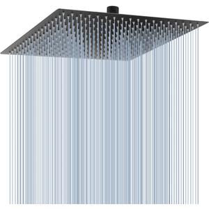 Voolan Oversize Rain Shower Head - High Flow Square Rainfall Showerhead - Waterfall Full Body Coverage - Universal Ceiling or Wall Mount (16 Inch, Matte Black)
