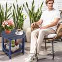 LZRS Round Adirondack Side Table Double End Table, Outdoor Side Tables for Patio, Backyard,Pool, Indoor Companion, Easy Maintenance & Weather Resistant(Navy Blue), d:Round Double layer