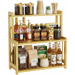 Countertop Coffee Station Organizer, 3 Tier Bamboo Shelf for Coffee Bar Accessories, Coffee Bar Organizer for Home Kitchen
