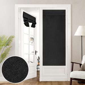 HOMEIDEAS 100% Linen Blackout French Door Curtains, Privacy Door Window Curtains, 26 X 68 Inch Room Darkening Blinds, Thermal Insulated Shades for Bedroom, 1 Panel, Black