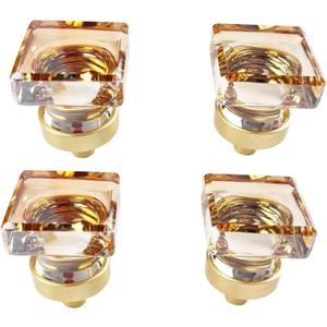 Crystal Cabinet Knobs Gold Drawer Knob Handles Decorative Glass Cupboard Pulls Champagne Color Home Kitchen Decor Square Shape 4 Pack