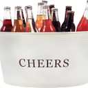 Twine Cheers Beverage Tub, Galvanized Tubs for Entertaining, Drink Buckets for Parties, Large Ice Tub and Gift Basket, Beer Buckets, Cream, 6.3 Gallons Set of 1