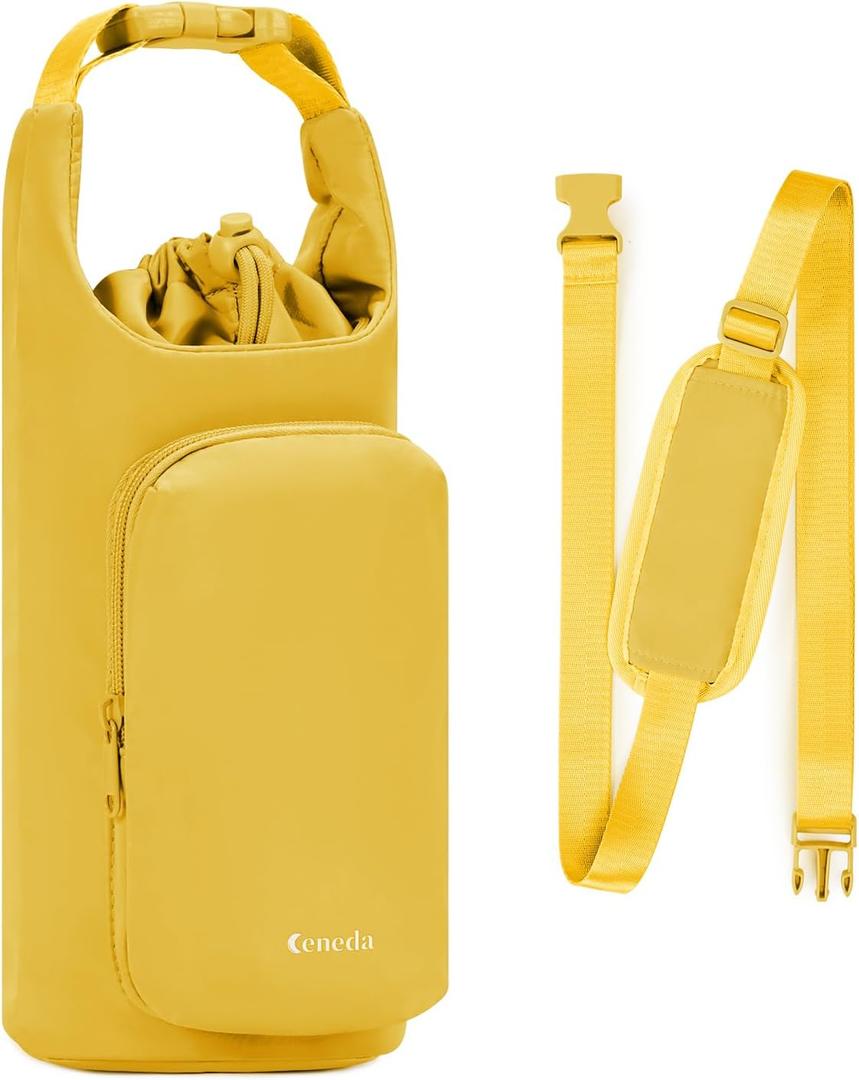 Ceneda Water Bottle Carrier Bag with Phone Pocket 32oz 40oz Tumbler Insulated Water Bottle Holder with Adjustable Shoulder Strap Carrier Sling Bag (Yellow)