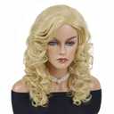 GNIMEGIL Long Blonde Curly Wigs Golden Blond Tones 22 Inch Long Wavy Synthetic Full Hair With Bangs 80s Vintage Costume Wigs For Women Highlights Halloween Wig