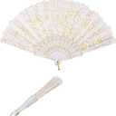 Umbrella Cotton Vintage Bridal Lace & Floral Folding Hand Fans