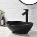 16x13 Matte Black Vessel Sink With Faucet and Drain Combo - Oval Porcelain Ceramic Above Counter Bathroom Sink