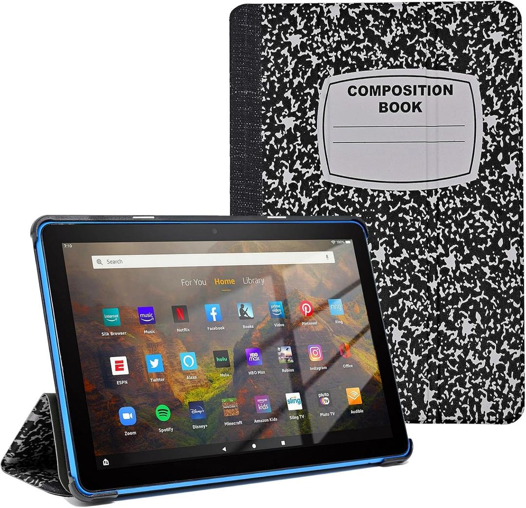 Case for Amazon Kindle Fire HD 8 Tablet 8"(12th/10th Generation, 2024/2022/2020 Release) & HD 8 Plus, Multi-Angle Slim Smart Shell Stand Cover with Auto Wake/Sleep, Composition Book Black