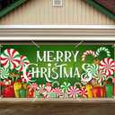 gisgfim Christmas Candy Garage Door Cover Merry Christmas Banner Decorations Large Xmas Holiday Garage Door Banner Backdrop Peppermint Round Lollipop Background Sign for Outdoor Indoor 6x13ft