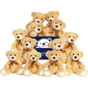 12 Pcs Teddy Bears Bulk Baby Shower, 13.7 inch Small Teddy Bear Stuffed Animal Toys for Christmas Valentine's Mother's Day Centerpieces Decorations for Kids Adults, Light Brown