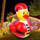 1 Pcs 4.6 Feet Christmas Giant Inflatable Snowman Duck Outdoor Decorations,Huge Blow Up Yard Yellow Duck with Red Snowman Cloth Pool Float for Indoor Christmas Holiday Party Garden Patio Lawn Decor 