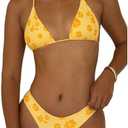 MakeMeChic Women's Halter Triangle Thong Bikini Sets High Cut Swimsuit Bathing Suit Swimwear, Large