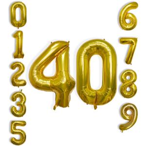 2 x 40 Inch Large Gold Number Celebration and Decoration Balloon for Birthday Parties, Graduations, Anniversaries, Weddings, Photo Shoots, Special Events - Helium Foil Mylar (Gold Number 40)