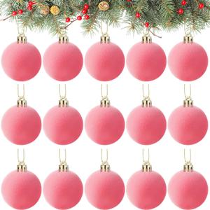 Menkxi 15 Pcs Christmas Velvet Balls 1.97 Flocked Christmas Hanging Ornaments Handmade Velvet Balls Xmas Tree Ornaments Xmas Tree Bulbs for Wedding Anniversary Party (Pink)