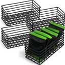 4 Pack Black Metal Sugar Packet Basket Holder, Stackable Wire Condiment Organizer for Coffee Bar Restaurant Kitchen Countertop Tea Bag Storage Caddy
