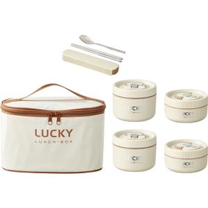 Tableware,Lunch Box Leakproof Food Box 316Stainless Steel Meal Prepping Box Food Storage Box Suitable for School and Office (Cream)