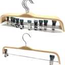 30 Pack 14.5" Natural Wooden Pants Hangers, Clothes Display Wood Skirt Hanger Bottom Hangers Metal Adjustable Clips Hanger for Slacks, Jeans, Shorts