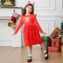 Toddler Girls Christmas Tulle Dress Sequin Princess Party Dresses Long Sleeve Xmas Clothes 2-6 Years (Red)