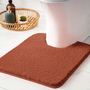 MIULEE Rust Microfiber Toilet Bath Mat U-Shaped Contour Shaggy Bathroom Rugs Non Slip Extra Thick Soft Bath Rug Absorbent Water for Bathroom Commode Machine Washable(20x24 Inch)