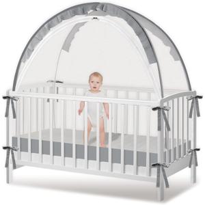 Crib Tent - Crib Net to Keep Baby in, Stop Baby from Climbing Out of Crib, Pop Up Baby Crib Tent with Double Zip Strong Rods and Breathable Net Clear Visibility Easy to Install (Grey, Large) (Gray)