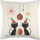Mid Century Modern Christmas | Mid Century Cats Christmas Throw Pillow (16x16)