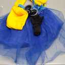 6 Pcs Women's Halloween Costume Accessories Set, Goggles/Yellow Beanie/Blue Dress/Blue Suspenders/Gloves/Yellow Stockings