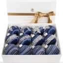 12 Pcs Satin Christmas Ball Ornaments, Luxury Silk Tree Hanging Decorations for Xmas Wreath Garland Wedding Party (Blue)