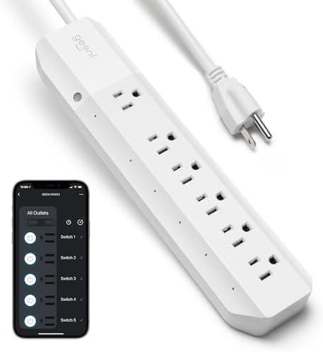 Geeni Smart Surge Protector 6-Outlet Power Strip – Wi-Fi Enabled with Voice Control (Alexa, Google Assistant), Surge Protection, 3ft Extension Cord, Remote Access