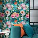 HAOKHOME Floral Peel and Stick Wallpaper Teal Green/Pink Removable Textured for Bedroom Nursery Decorations 17.7in x 6.5ft